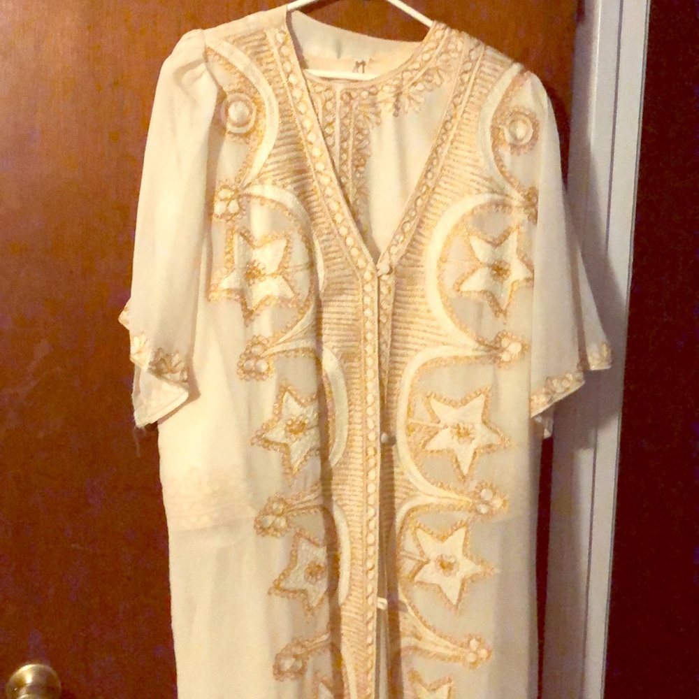 Egg White embroidered gold maxi dress with jacket